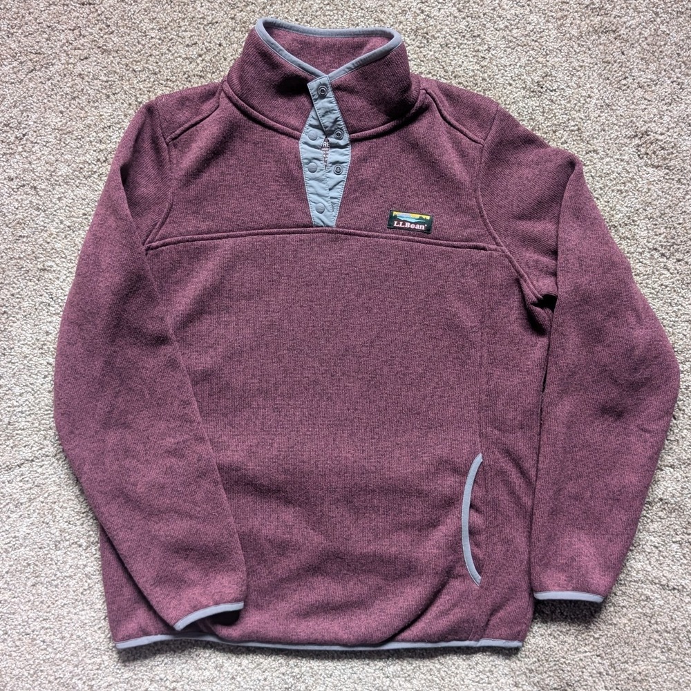 LL Bean Womens M Pullover Fleece Outdoor Pink Mauve Mock Neck Outdoor Athletic